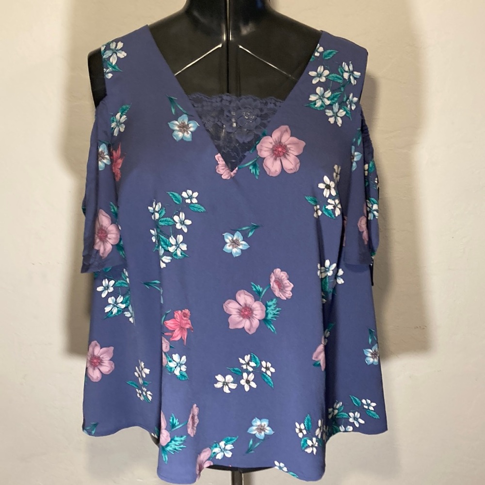 Lane Bryant Women’s Shoulder-less Purple Floral Shirt